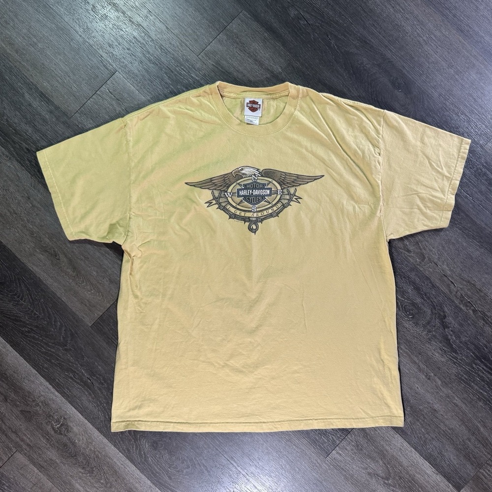 Harley-Davidson Shirt Mens 2XL Yellow Eagle Compass TNT Quincy IL Graphic Tee